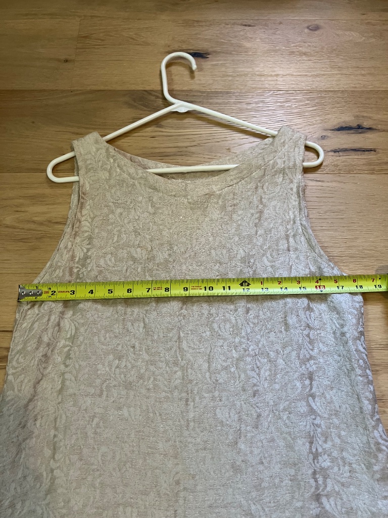 Vintage Julia B. Size M Linen Blend Brocade Shift Dress Cream Tan Made In Usa — image 3 of 6